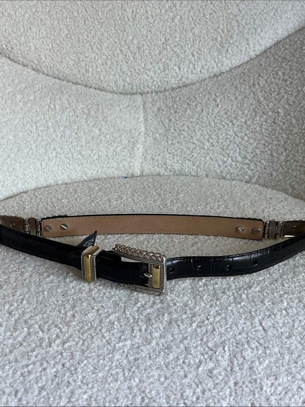 Brighton Black Leather Belt with Silver & Gold Buckle Accents size S - Picture 3 of 5